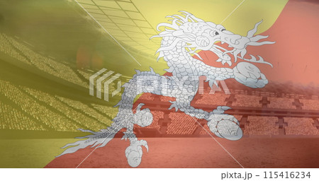 Image of flag of bhutan over sports stadium 115416234