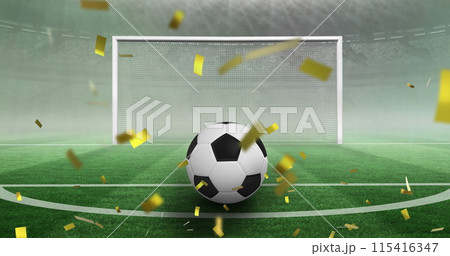 Image of confetti and football over stadium Image of confetti and football over stadium 115416347