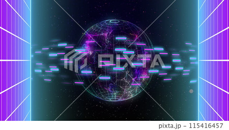 Image of network of connections and data processing over globe 115416457