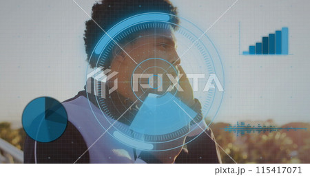 Image of scope scanning over african american man using smartphone Image of scope scanning over african american man using smartphone 115417071