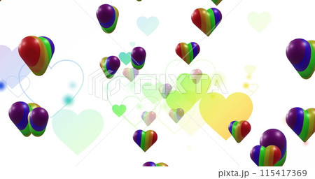 Image of rainbow hearts over white background 115417369