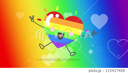 Image of smiling rainbow heart over rainbow background 115417409