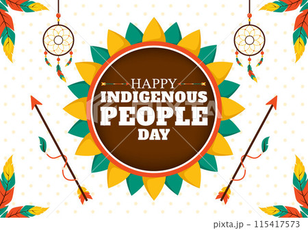 Vector Illustration for World Indigenous People Day on August 9 to Raise Awareness and Protect the Rights of Populations, featuring a Flat Background Vector Illustration for World Indigenous People Day on August 9 to Raise Awareness and Protect the Rights of Populations, featuring a Flat Background 115417573