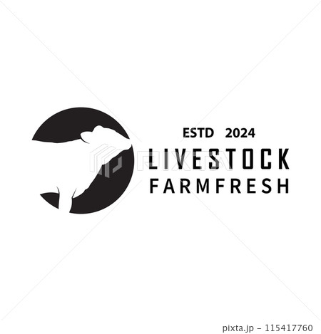 Livestock Logo, Fram Garden Design, Cow Logo Vector Badge Longhorn Bull Cattle Vintage Label Template 115417760