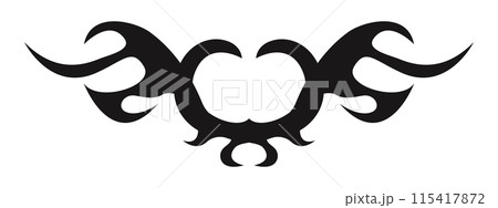 Neo tribal y2k wings flame aesthetic tattoo gothic cover, fire or wings abstract silhouette isolated on background. Divider, border, cyber body ornament, neotribal web goth decoration Neo tribal y2k wings flame aesthetic tattoo gothic cover, fire or wings abstract silhouette isolated on background. Divider, border, cyber body ornament, neotribal web goth decoration 115417872