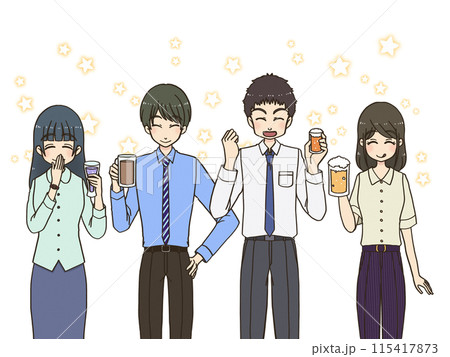 笑顔でお酒を手に持つ仕事終わりの大人達 115417873
