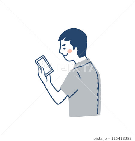 スマートフォンの画面を見ている男性 115418382