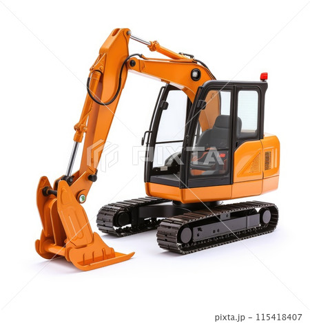 Construction equipment. Heavy black excavator with a folded boom on a white background, isolated. 3d Construction equipment. Heavy black excavator with a folded boom on a white background, isolated. 3d 115418407