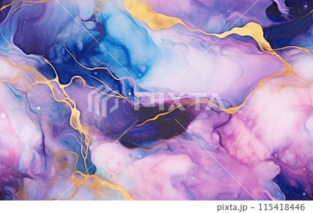 Luxury abstract fluid art painting in alcohol ink technique, mixture of colorful 115418446