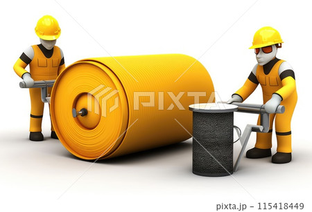 Road building construction site engineer work with worker and yellow Double Drum 115418449