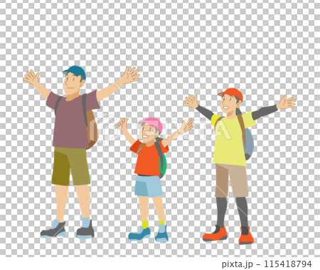 Illustration of an outdoor family taking a deep breath Illustration of an outdoor family taking a deep breath 115418794