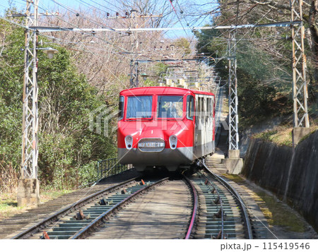 分岐部に入り、すれ違う前の八栗ケーブル 115419546