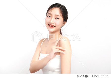 Beautiful young asian woman with clean fresh skin on white background, Face care, Facial treatment, Cosmetology, beauty and spa, Asian women portrait. 115419622