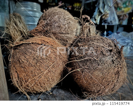 Coconuts sold in shops are used for cooking such as coconut milk 115419774