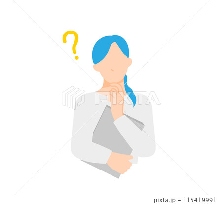 書類を持って疑問に思う女性ビジネスパーソンのフラットなイラスト 115419991