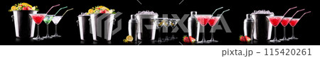 Different alcohol cocktails like beer, martini, soda, champagne, whiskey Different alcohol cocktails like beer, martini, soda, champagne, whiskey 115420261