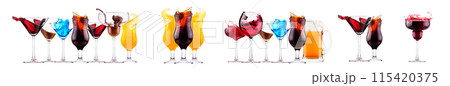 Different alcohol cocktails like beer, martini, soda, champagne, whiskey Different alcohol cocktails like beer, martini, soda, champagne, whiskey 115420375
