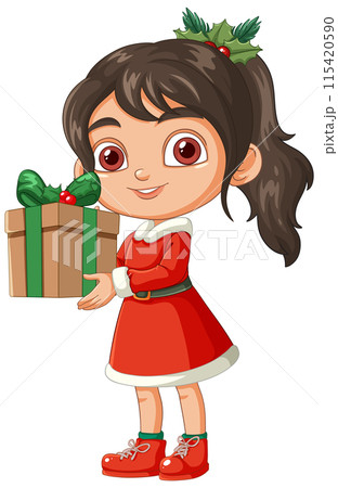 Girl Holding Christmas Gift Box Girl Holding Christmas Gift Box 115420590