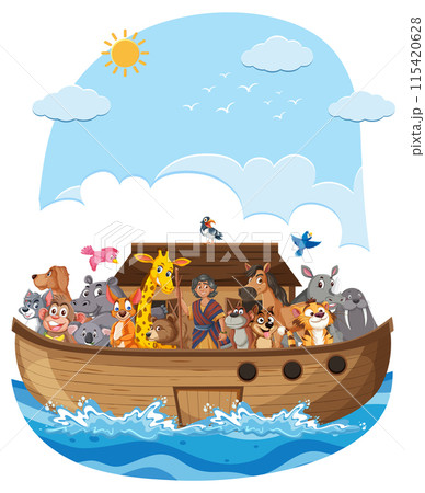Animals on a Wooden Boat 115420628