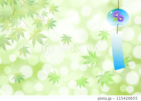 暑中見舞い、夏、風鈴、紅葉、かわいい、イラスト、はがき、横 暑中見舞い、夏、風鈴、紅葉、かわいい、イラスト、はがき、横 115420655