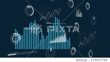 Image of diverse graphs and financial data on...のイラスト素材 [115421794] - PIXTA