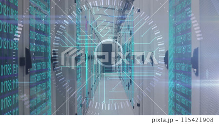 Image of data processing and scope scanning over computer servers Image of data processing and scope scanning over computer servers 115421908