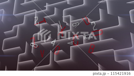 Image of numbers changing over abstract labyrinth 115421916