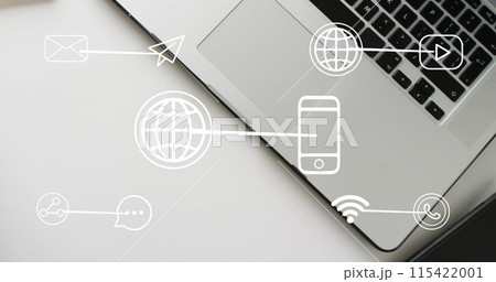 Image of icons and data processing over laptop 115422001