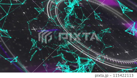 Abstract digital connections form a network across a purple backdrop 115422113