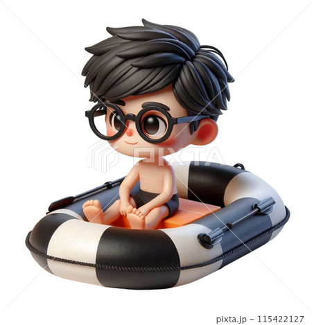 boy sitting on a rubber boat 115422127