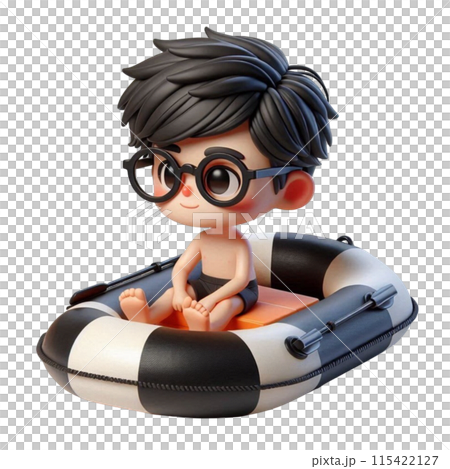 boy sitting on a rubber boat 115422127