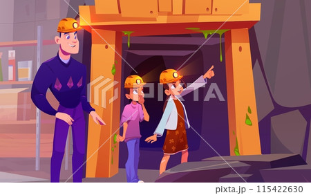 Father and kids exploring dungeon together Father and kids exploring dungeon together 115422630