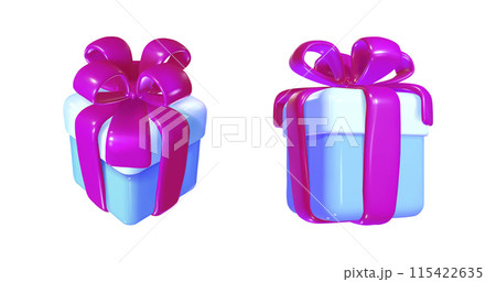 Cute blue closed gift box with ribbon and bow. 115422635