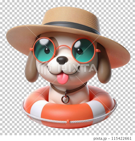 Cute dog sitting on a rubber ring 115422661