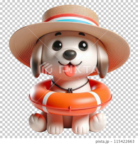 Cute dog sitting on a rubber ring 115422663