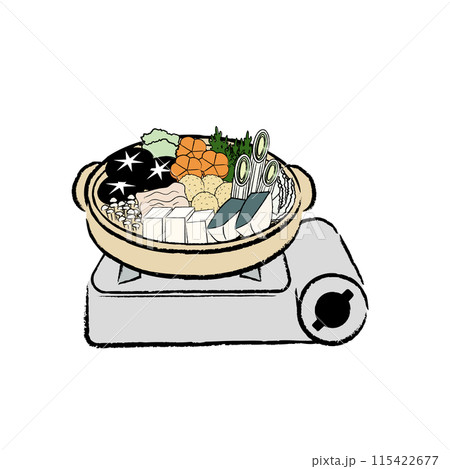 カセットコンロに乗ったあったかお鍋のイラスト　カラー 115422677