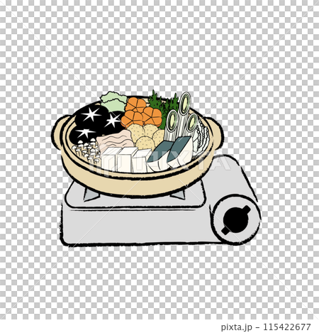 カセットコンロに乗ったあったかお鍋のイラスト　カラー 115422677