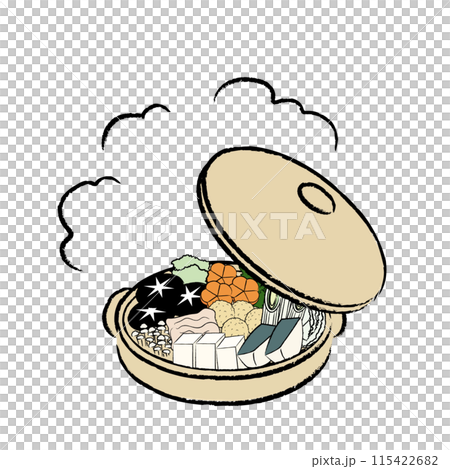 Illustration of a warm hot pot with a colored lid 115422682