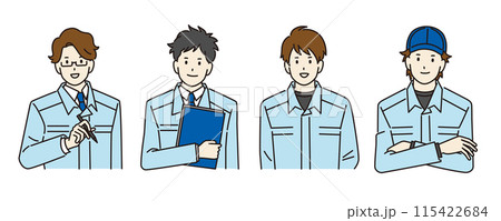 製造業で働く人の上半身：男性イラストセット・ベクター 115422684