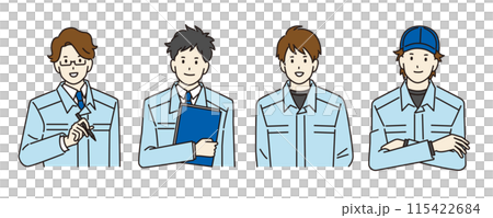 Upper body of a person working in the manufacturing industry: Male illustration set, vector 115422684