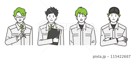 製造業で働く人の上半身：男性イラストセット・ベクター 115422687