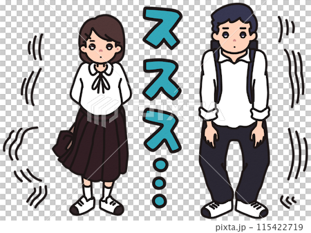 無表情で帰ろうとする学生・男女セット 無表情で帰ろうとする学生・男女セット 115422719