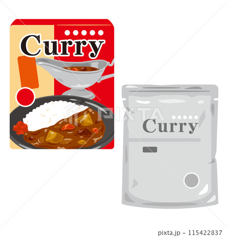 レトルトカレーの箱とパウチ 115422837