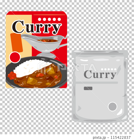 レトルトカレーの箱とパウチ 115422837