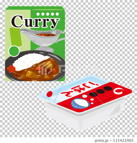 箱入りレトルトカレーとレトルトパックご飯 115422985