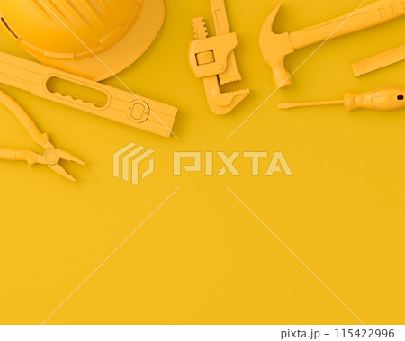 Top view of monochrome construction tools for repair on multicolor background Top view of monochrome construction tools for repair on multicolor background 115422996