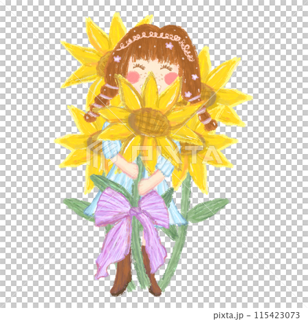 Girl and sunflower 115423073