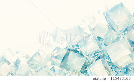 涼し気な四角い氷の水彩イラスト背景 115423160