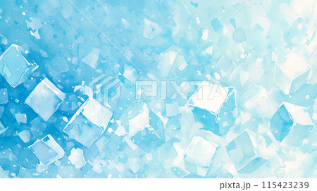 涼し気な水色の四角い氷の水彩イラスト背景 115423239