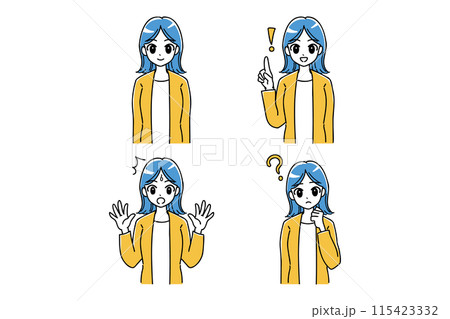スーツ姿のビジネスウーマンのイラストセット スーツ姿のビジネスウーマンのイラストセット 115423332